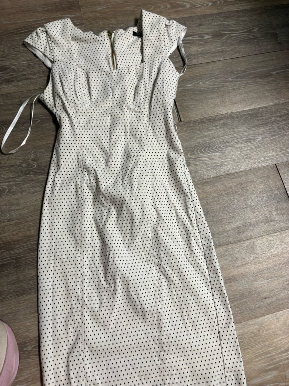 XOXO White Midi Dress with Black Polka Dots
